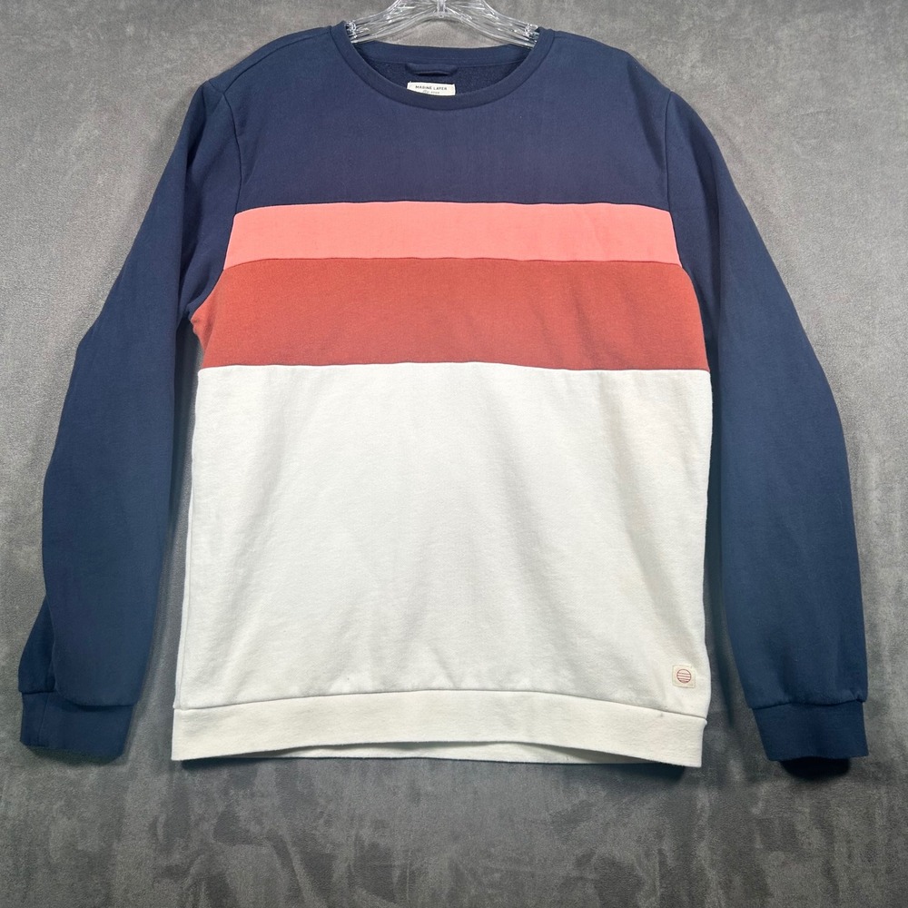 Marine Layer Re-Spun Colorblock Sweatshirt Navy Coral Cream Mens Large 13618